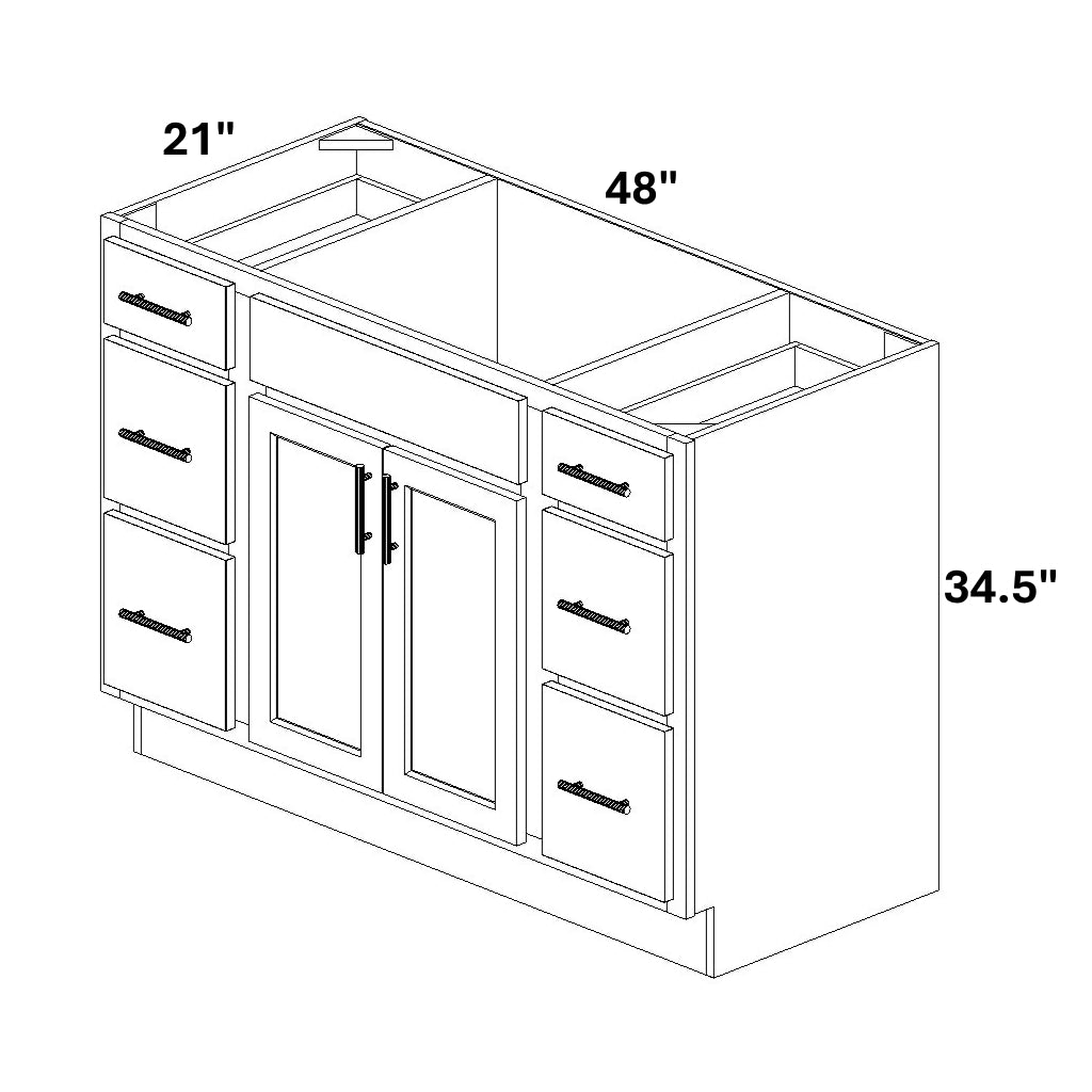 Single Vanity Sink Base with 3 Drawer Stack Both Sides