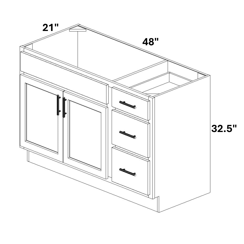 Vanity Sink Base with 3 Drawer Stack