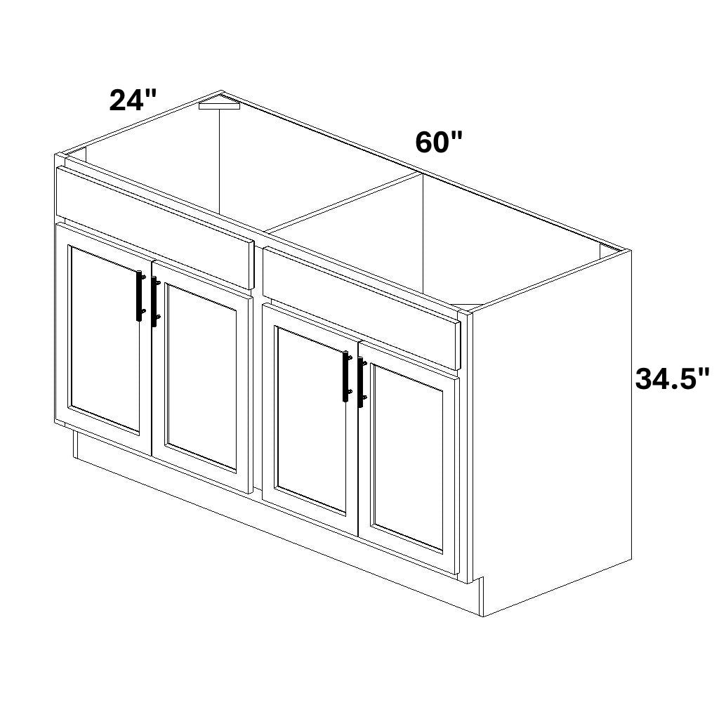 Sink Base 4 Butt Doors w/ Stile / 2 Drawers / 1 False Drawer
