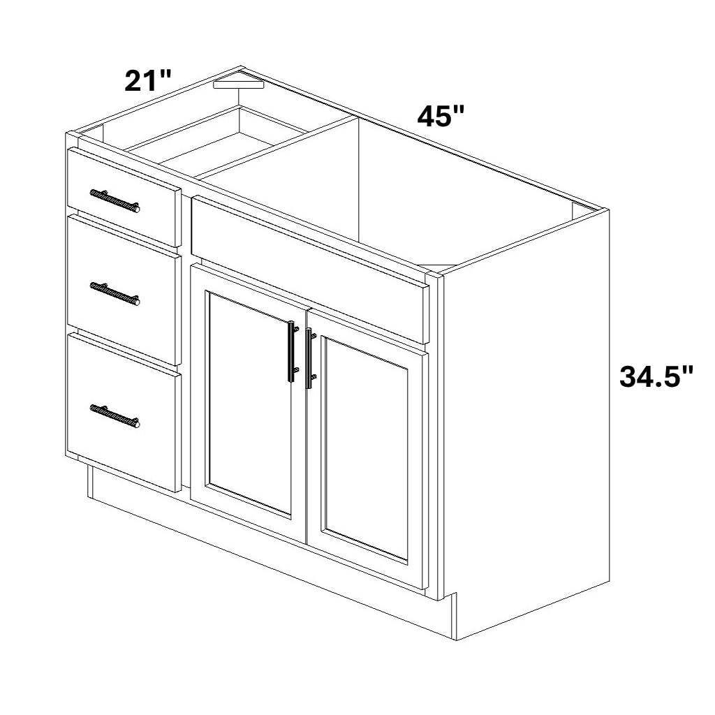 Vanity Sink Base with 3 Drawer Stack