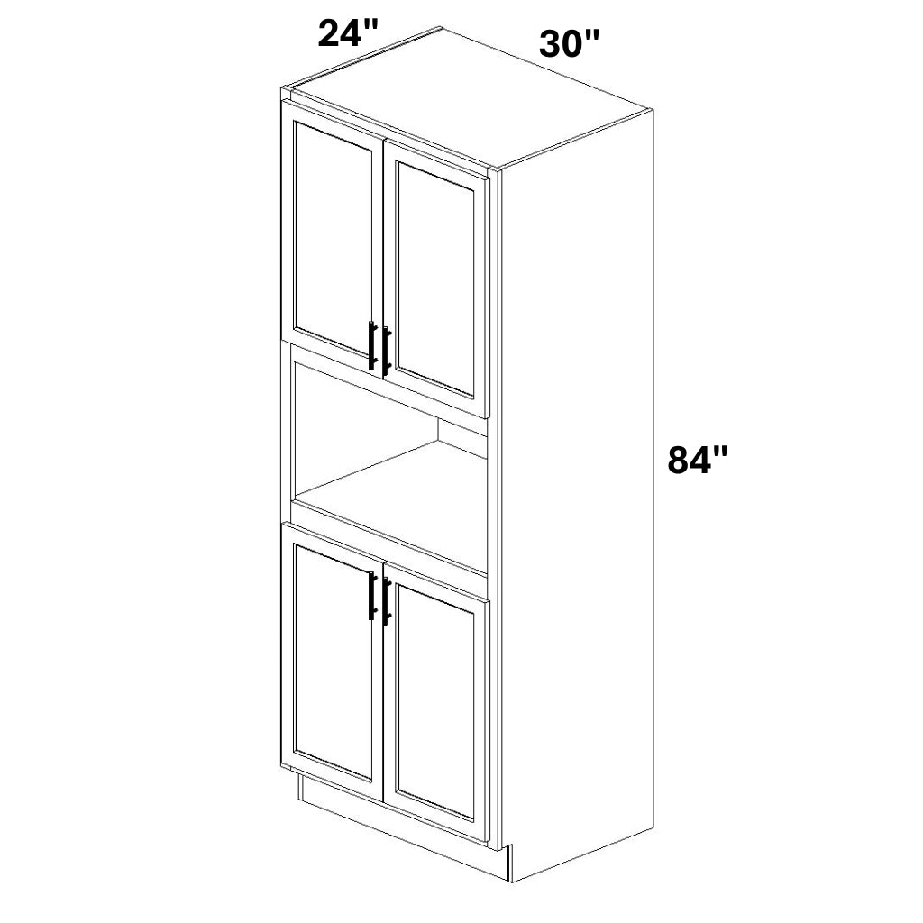 Tall Pantry Cabinet with Microwave Opening Doors @ top and bottom