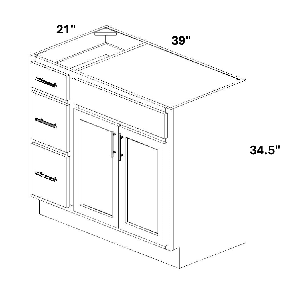 Vanity Sink Base with 3 Drawer Stack