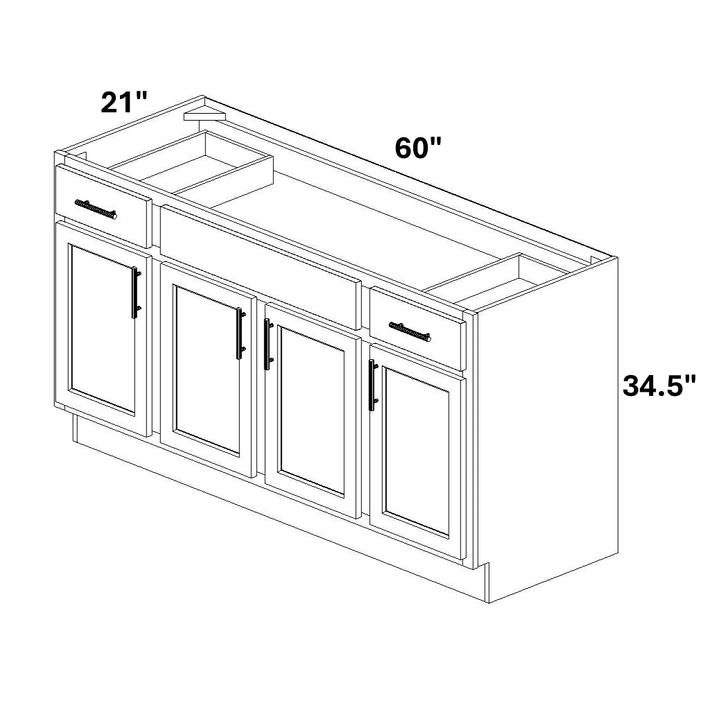 Combination Vanity (2 Top Drawers - 1 False Front - 4 Doors with Stile)
