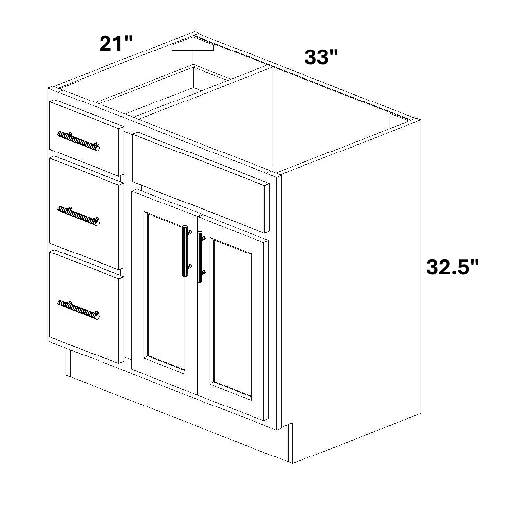 Vanity Sink Base with 3 Drawer Stack