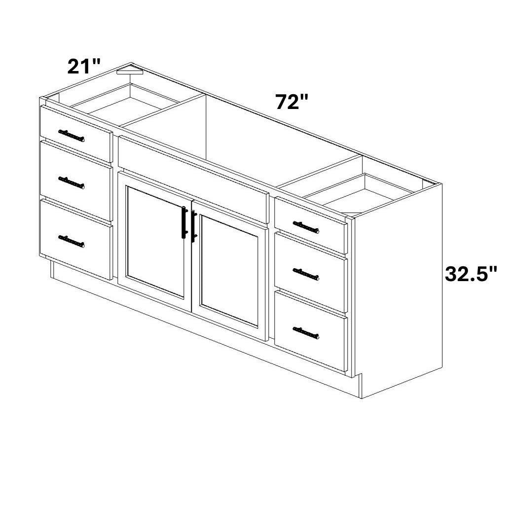 Single Vanity Sink Base with 3 Drawer Stack Both Sides
