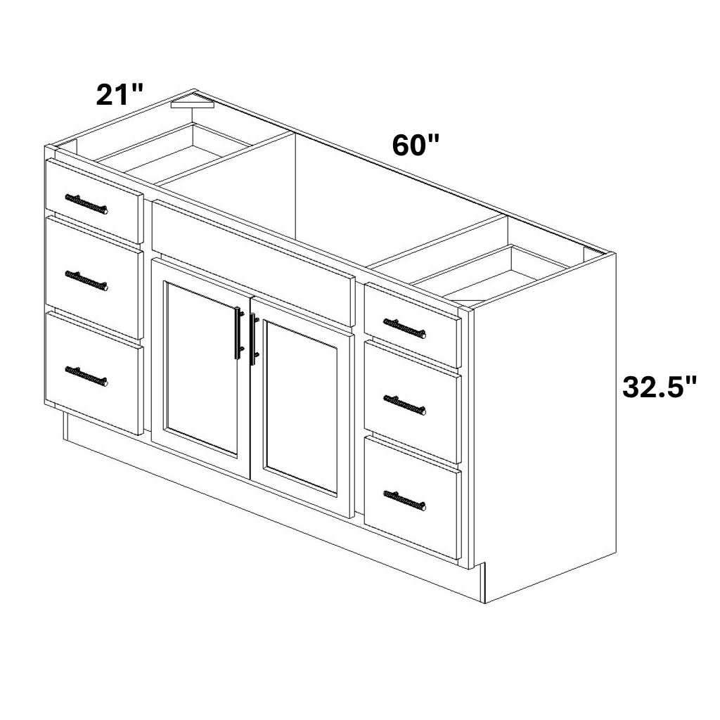 Single Vanity Sink Base with 3 Drawer Stack Both Sides