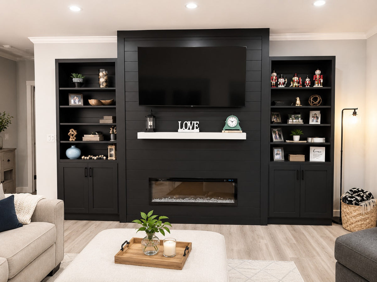 Black Custom Built In Shelving Fireplace Surround Cabinet Warehouse 01