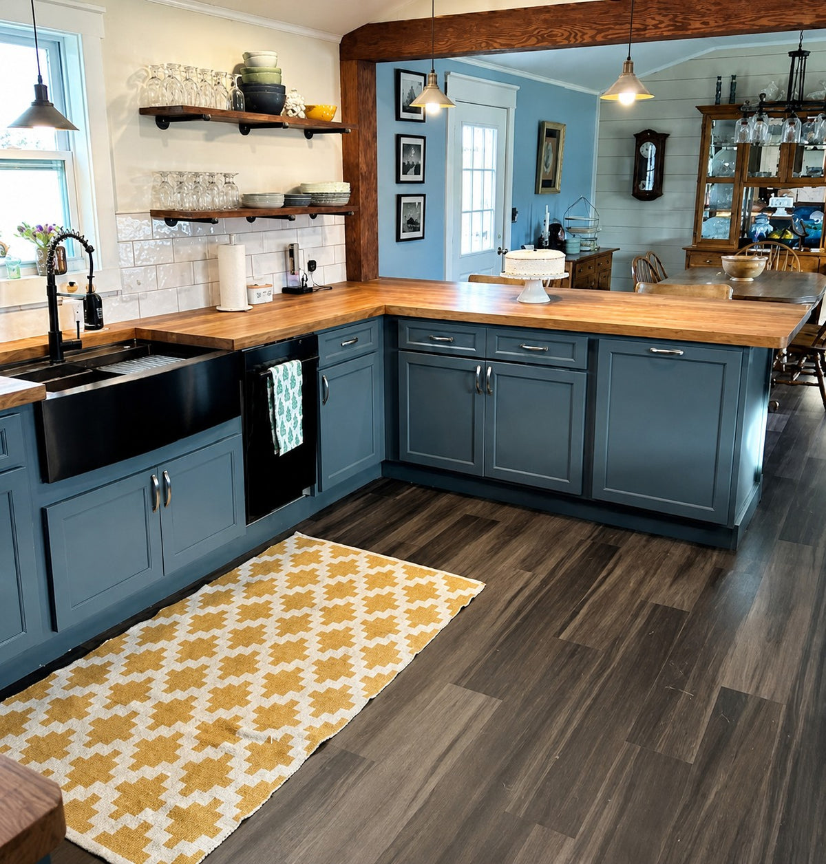 Blue Gray Custom Kitchen Butcher Block Farmhouse Sink Cabinet Warehouse
