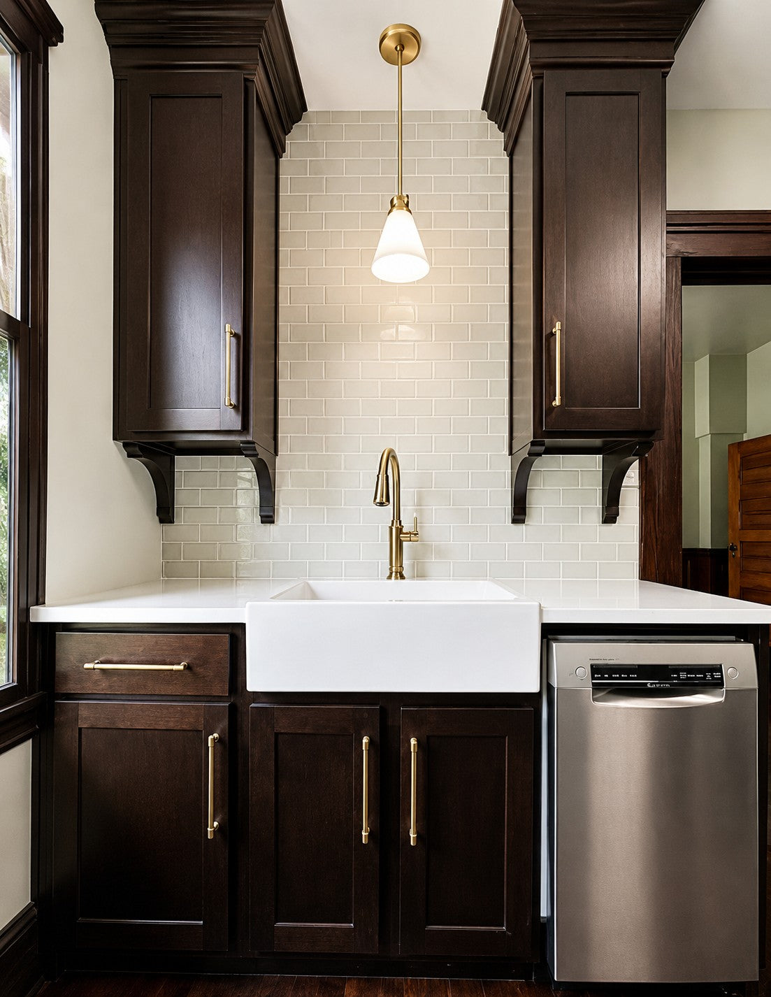 Custom Cafe Stain Farmhouse Sink Cabinet Warehouse