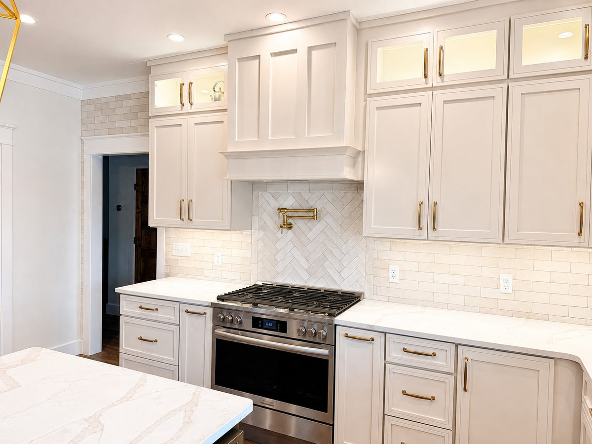 Custom Kitchen Cabinets Range Hood Stacked Glass Uppers Cabinet Warehouse
