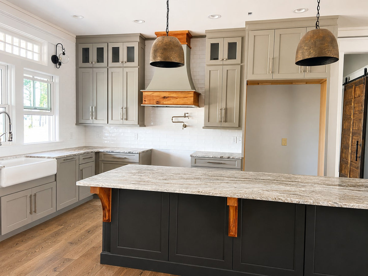 Custom Two Tone Kitchen Glass Uppers Farmhouse Sink Cabinet Warehouse