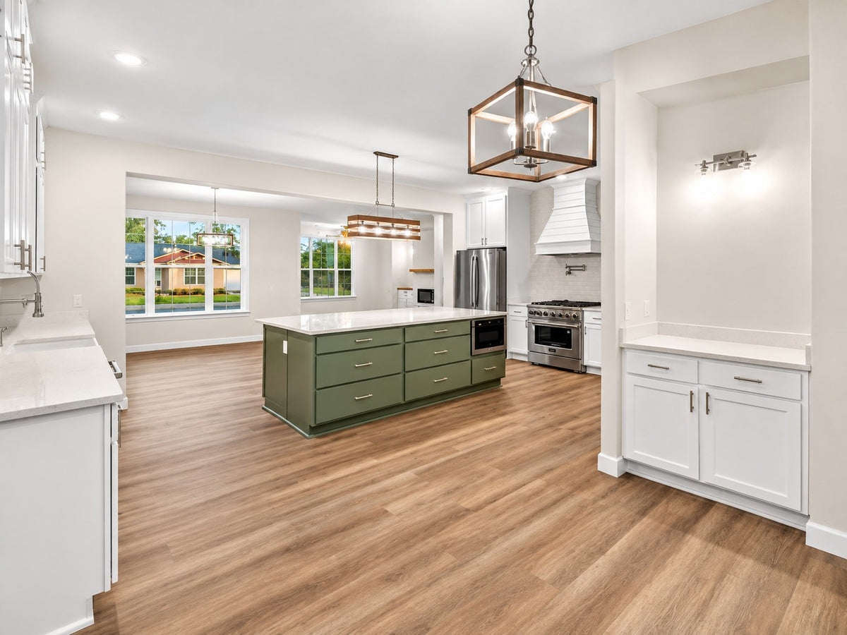 Custom Two Tone Kitchen Green Island Cabinet Warehouse