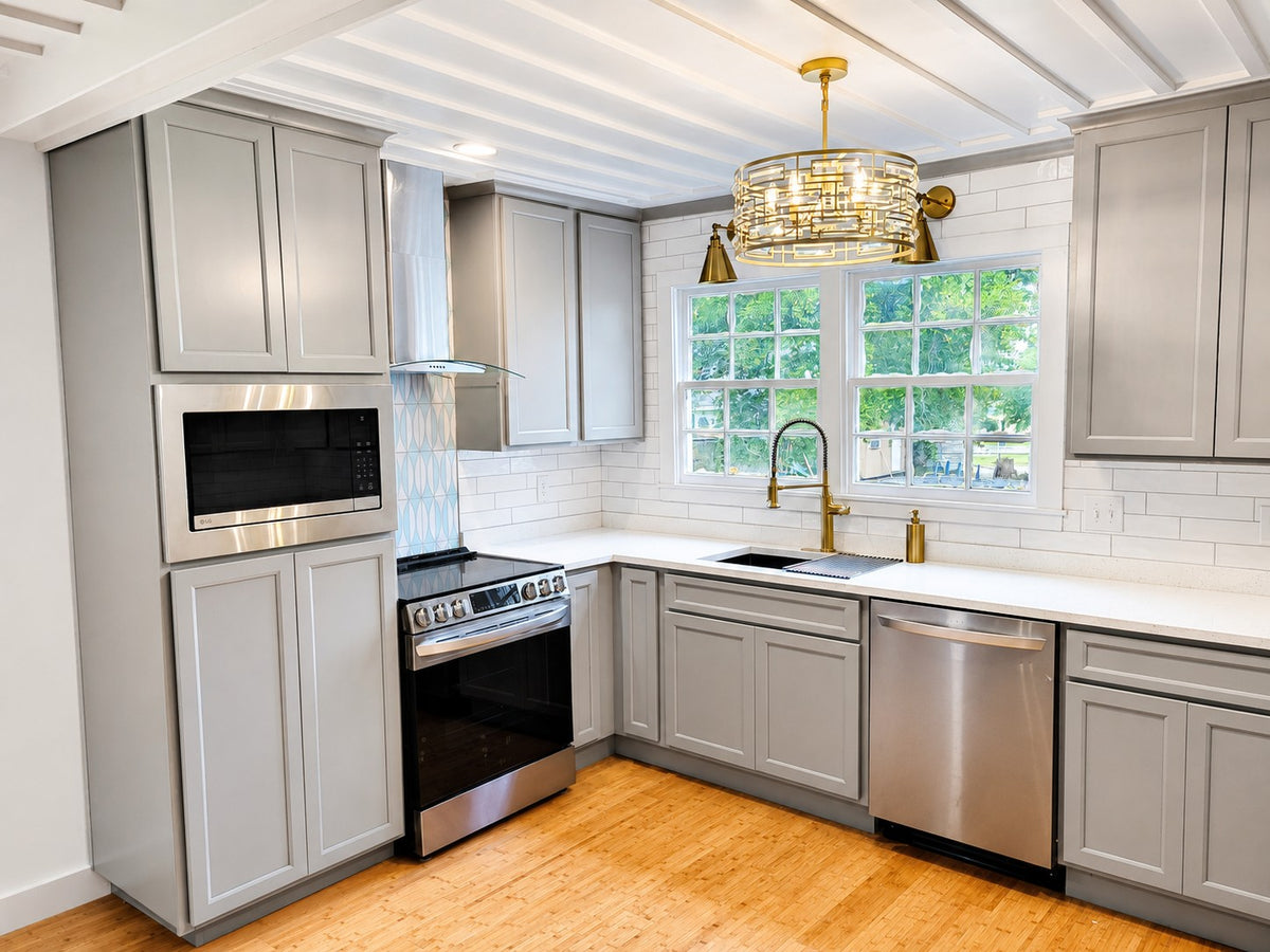 Stock Gray Kitchen Cabinets Microwave Cabinet Warehouse