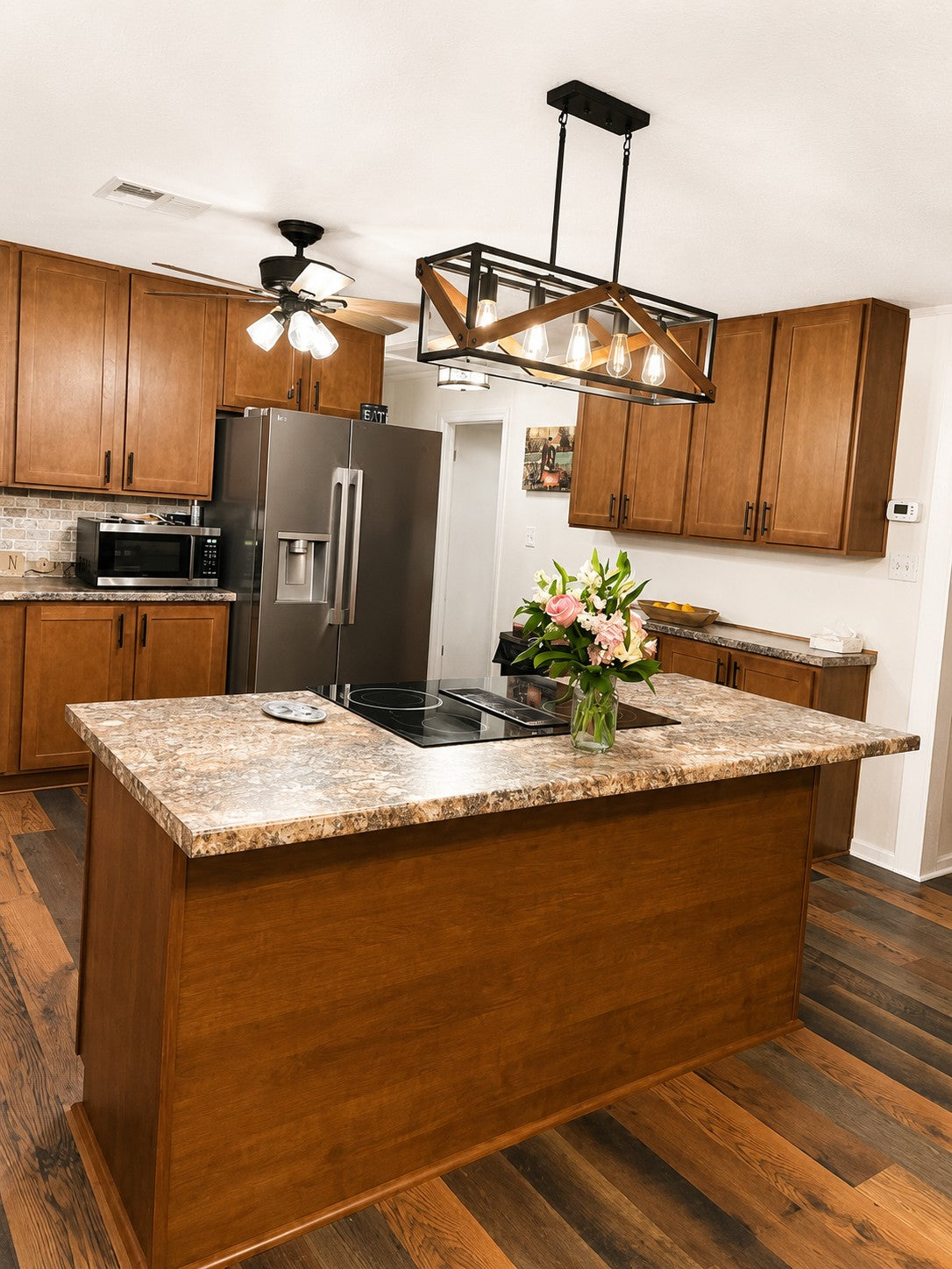 Stock Pecan Kitchen Island Cooktop Cabinet Warehouse