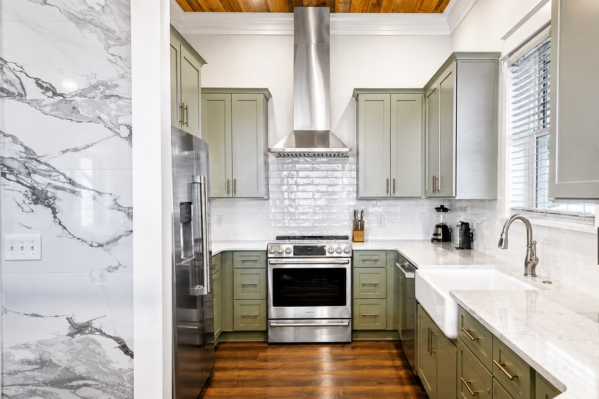 Two Tone Green Kitchen Cabinet Warehouse 02