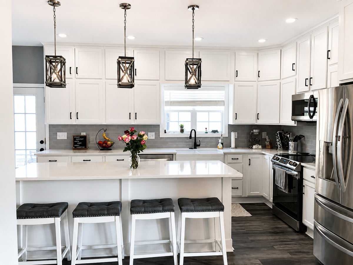White Custom Kitchen Cabinets Stacked Uppers Large Island Cabinet Warehouse