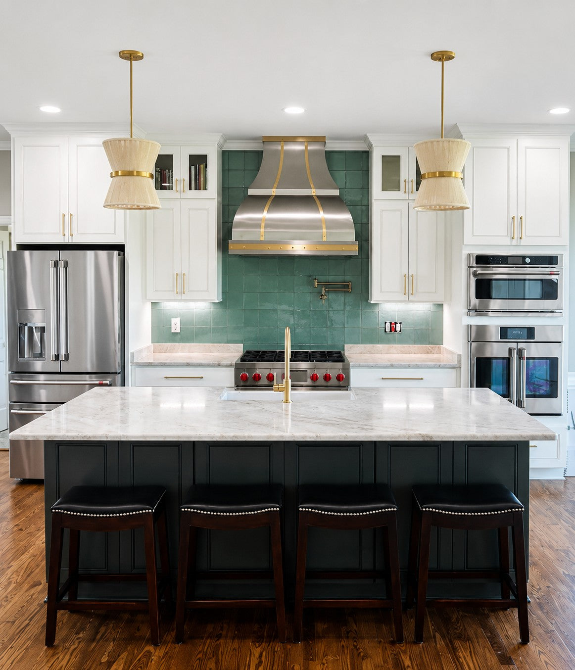 White Custom Kitchen Dark Green Island Brass Range Hood Cabinet Warehouse