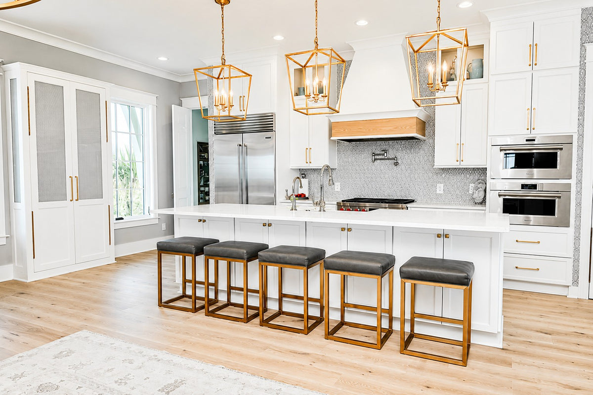 White Custom Kitchen Gold Brass Accents Wood Vent Hood Cabinet Warehouse
