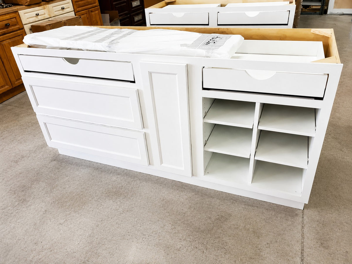 White Custom Storage Cabinet Drawers Adjustable Shelves Cabinet Warehouse