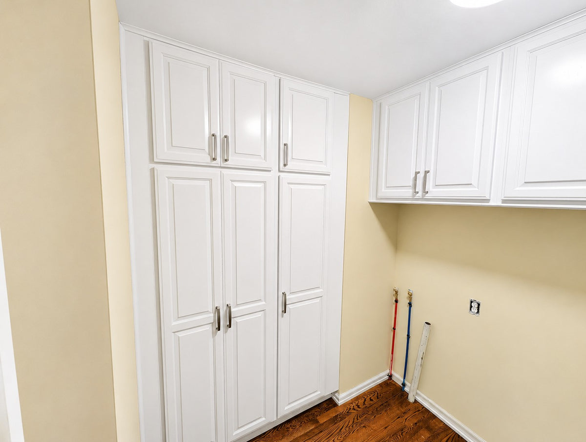 White Raised Panel Custom Cabinets Utility Room Cabinet Warehouse