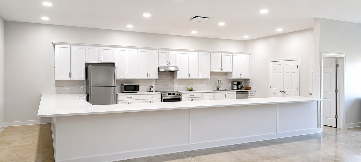 White Shaker Custom Cabinets Long Counter Bar Area Cabinet Warehouse