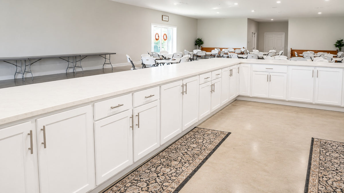 White Shaker Custom Cabinets Long Serving Counter Storage Cabinet Warehouse