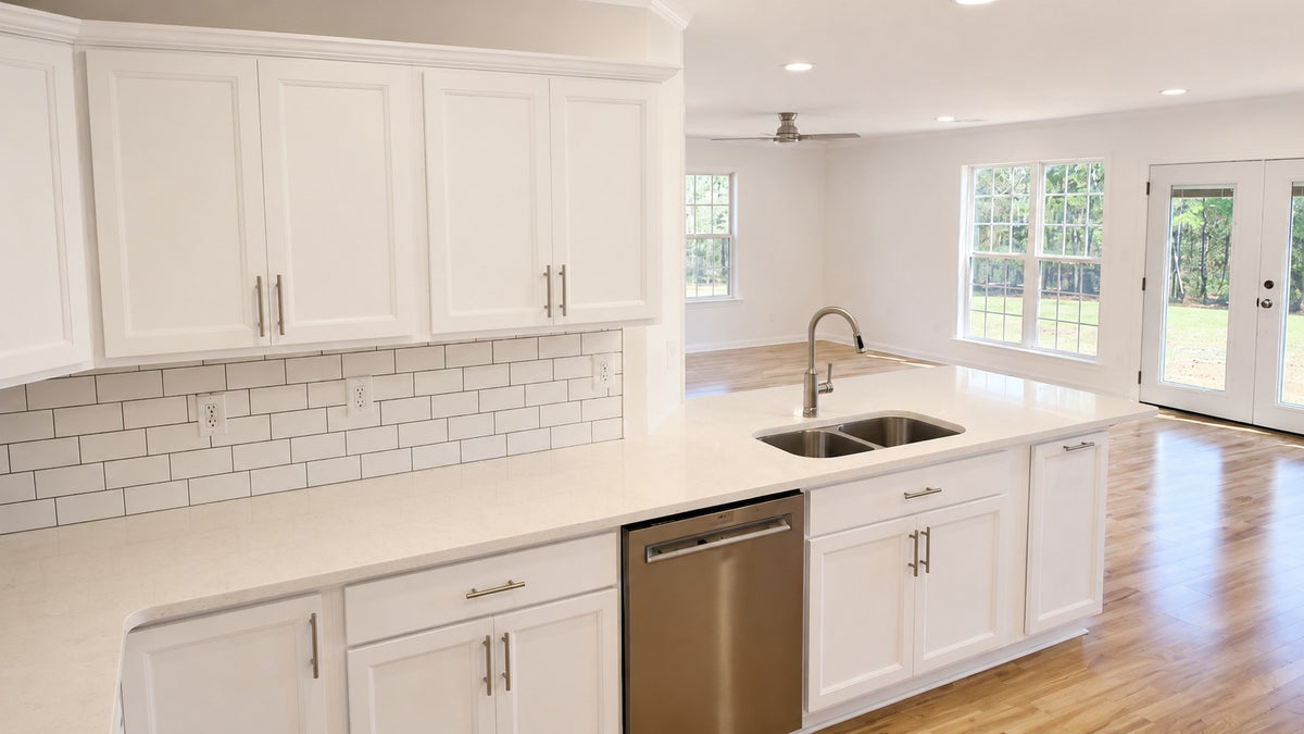 White Shaker Kitchen Island Quartz Countertops Cabinet Warehouse
