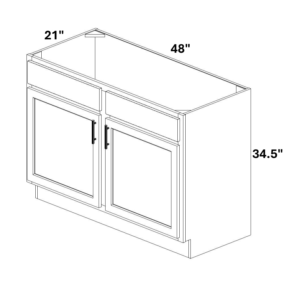 Vanity Sink Base - 34.5 Tall (2 Door w/ Stile 2 Drawer Fronts)