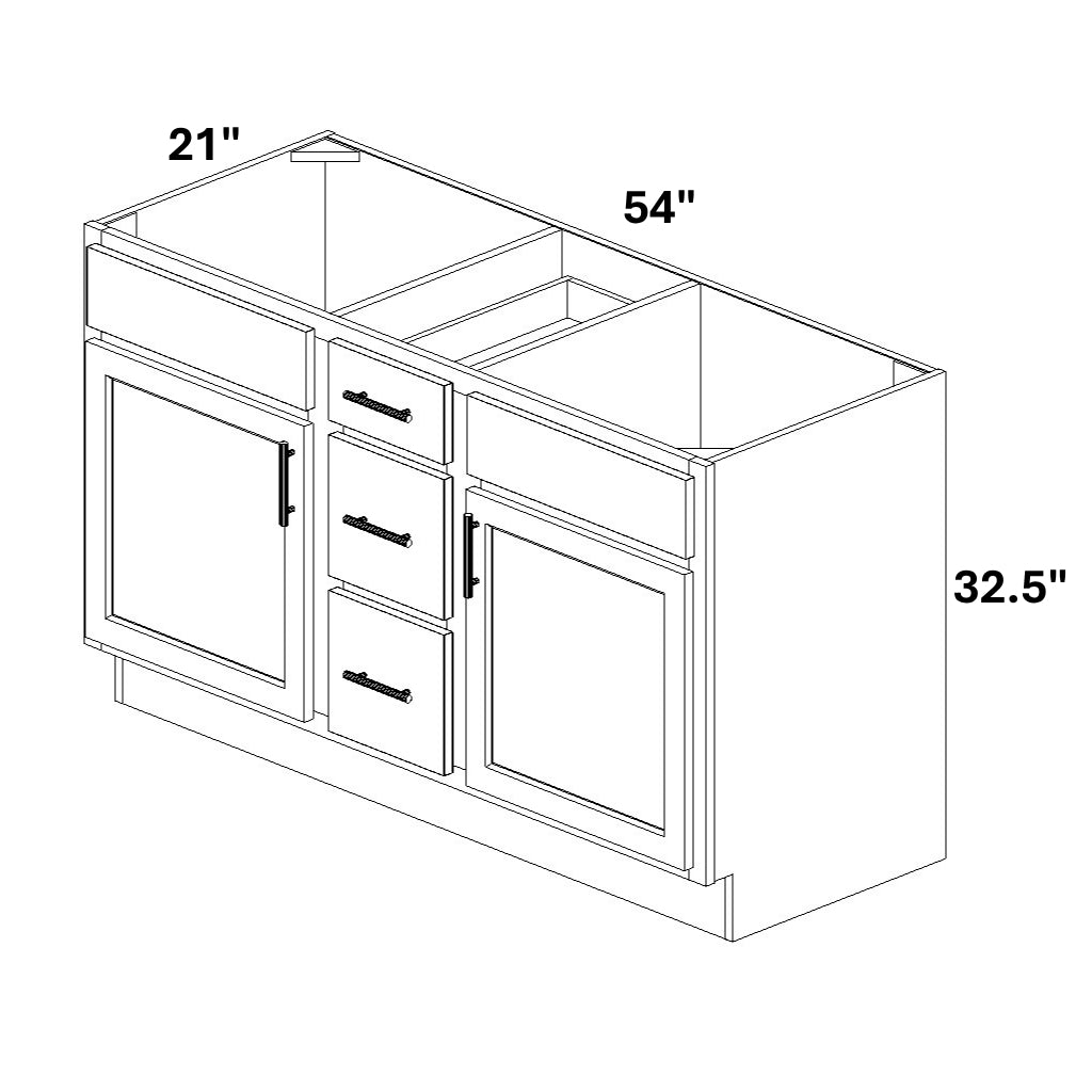 Double Vanity Sink Base with Center 3 Drawer Stack