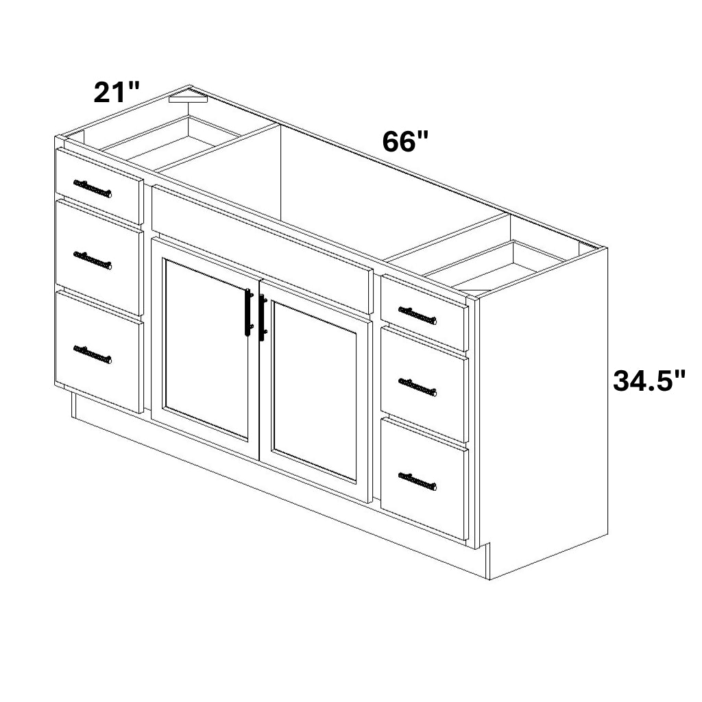 Single Vanity Sink Base with 3 Drawer Stack Both Sides