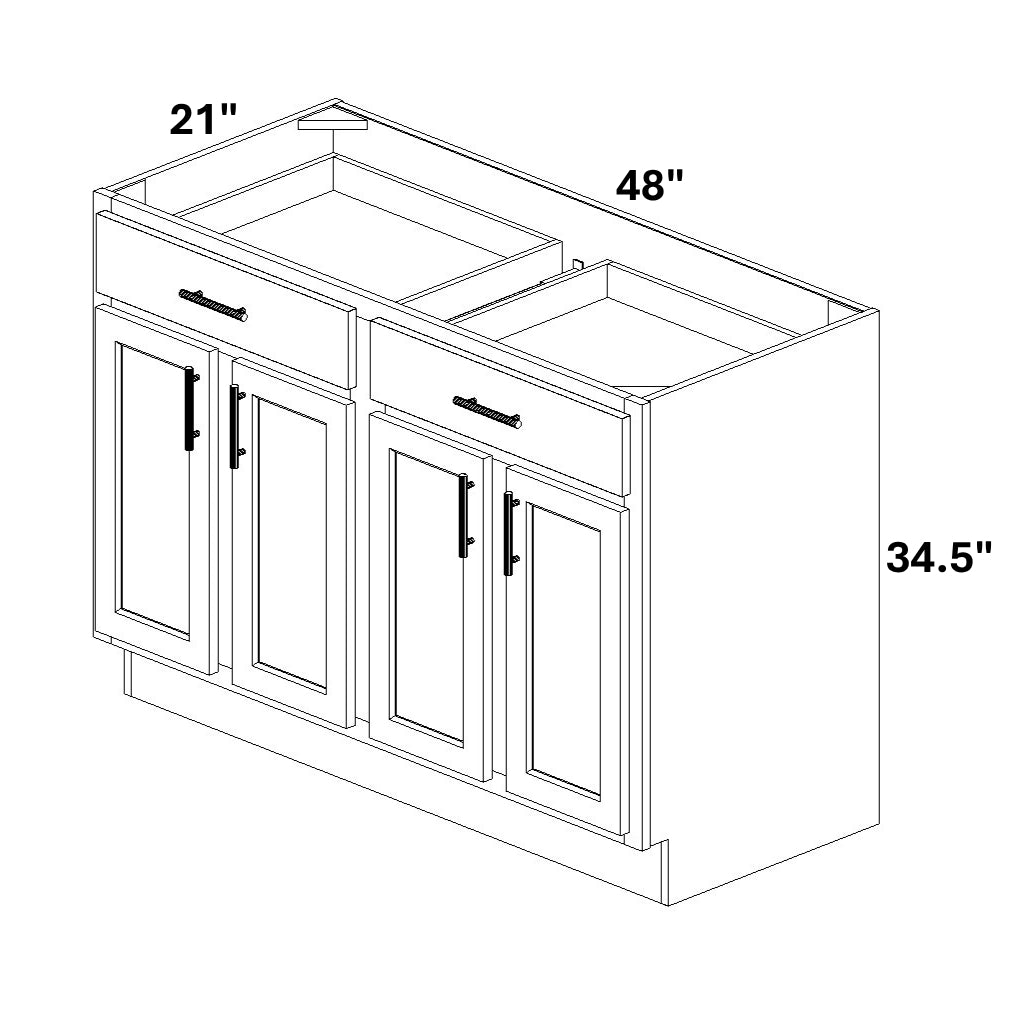 Vanity Sink Base - 34.5 Tall (2 Doors w/ Stiles 2 Drawer Fronts)