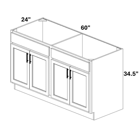 Sink Base 4 Butt Doors w/ Stile / 2 Drawers / 1 False Drawer