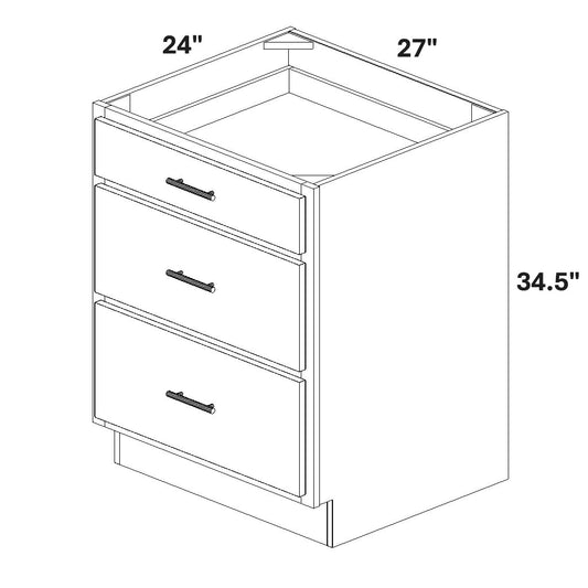 27" Base Cabinet with 3 Drawers