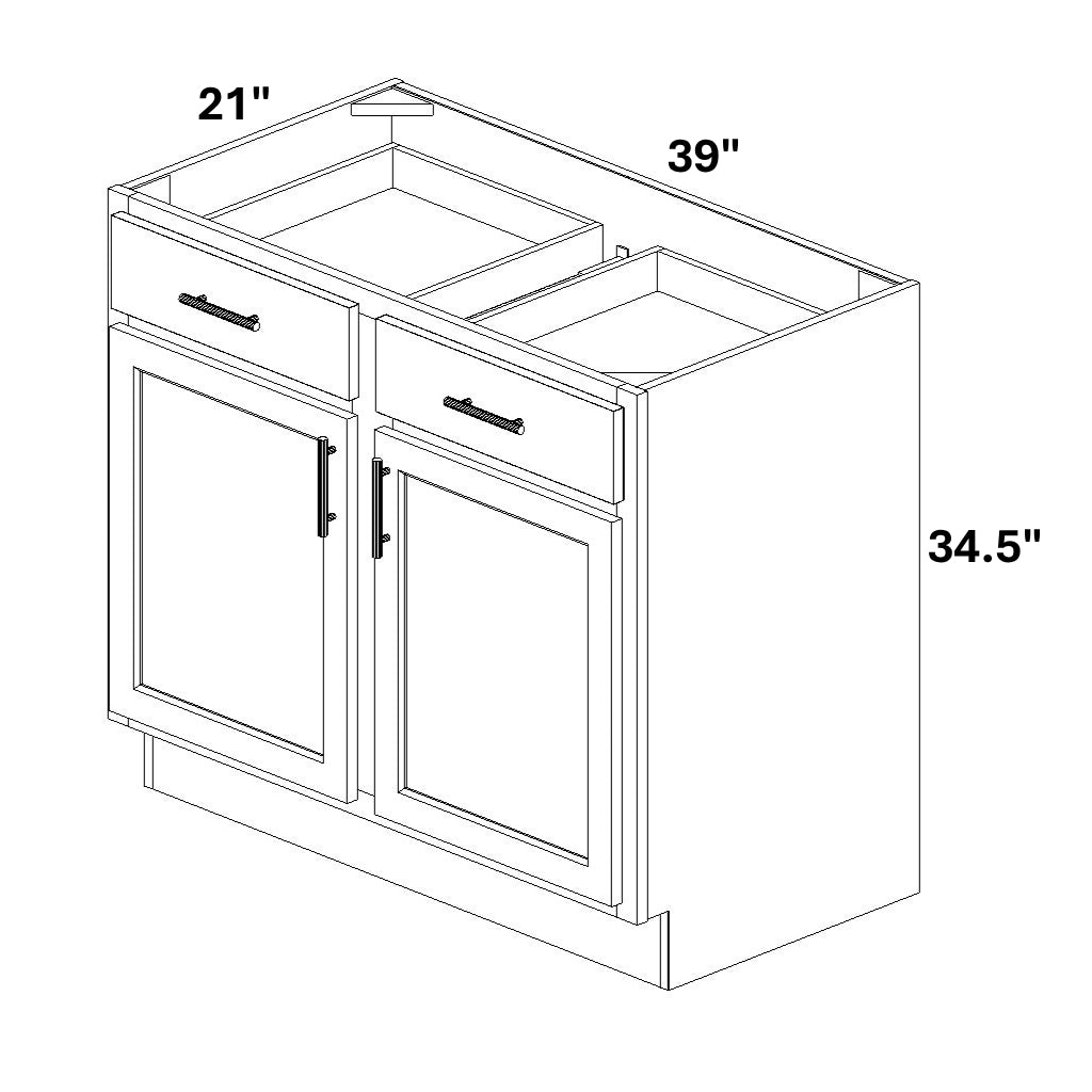 Vanity Sink Base - 34.5 Tall (2 Doors w/ Stile 2 Drawer Fronts)
