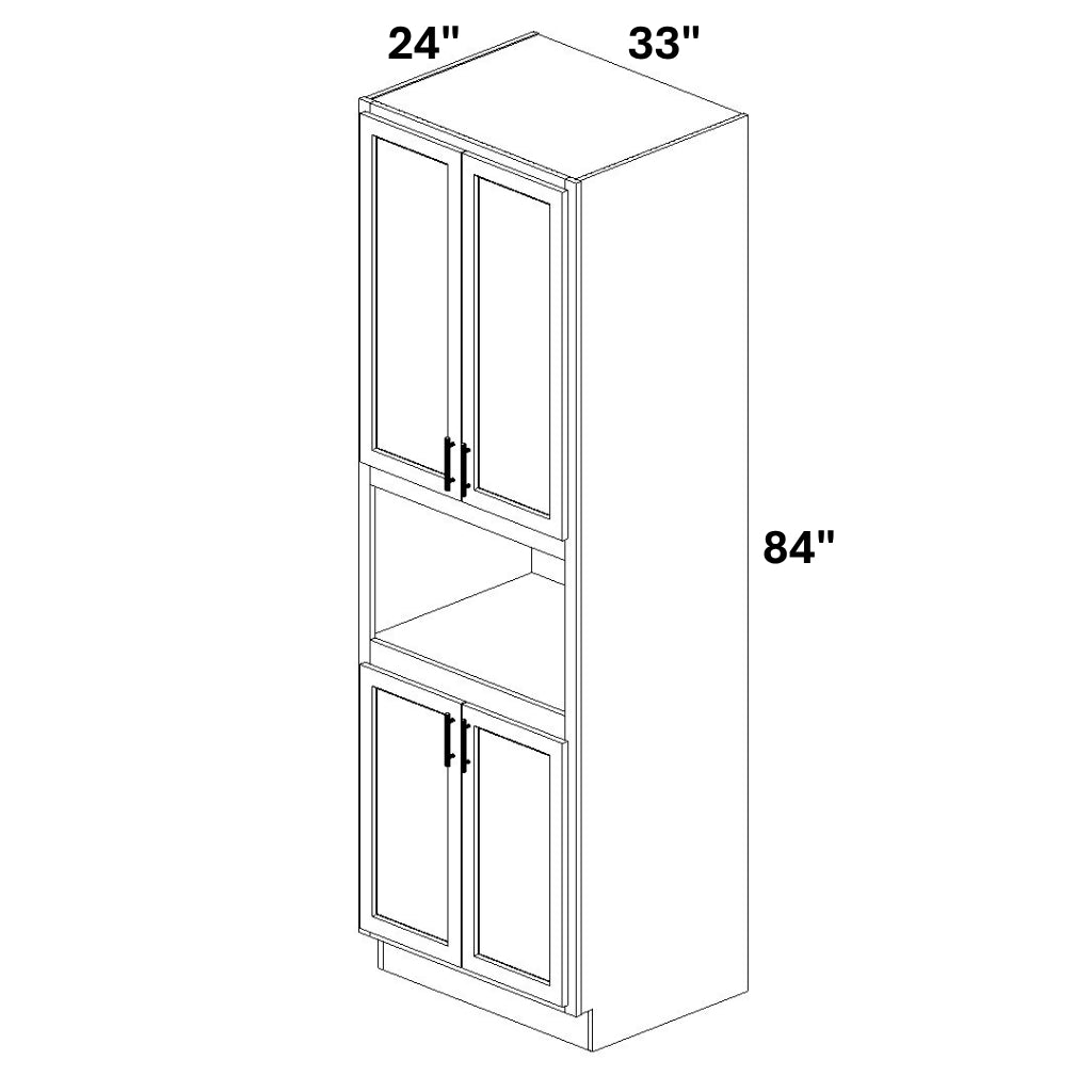 Tall Pantry Cabinet with Microwave Opening Doors @ top and bottom