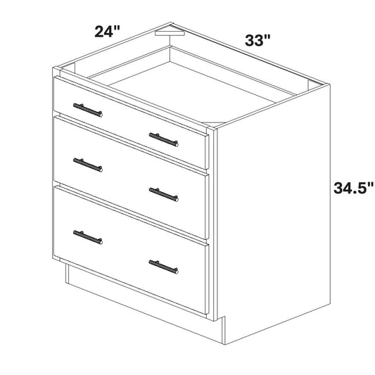33" Base Cabinet with 3 Drawers