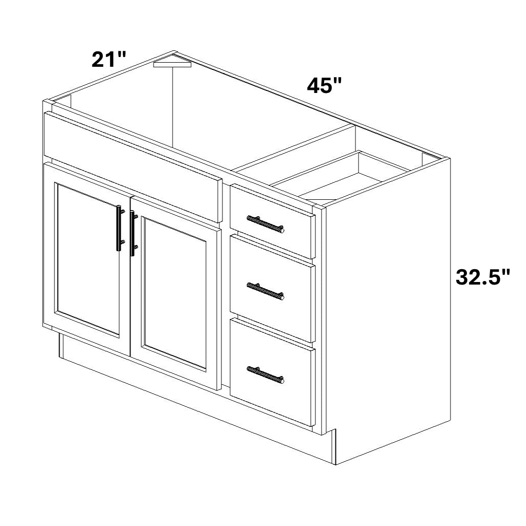 Vanity Sink Base with 3 Drawer Stack