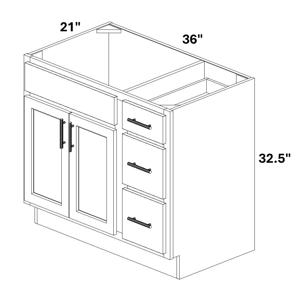 Vanity Sink Base with 3 Drawer Stack