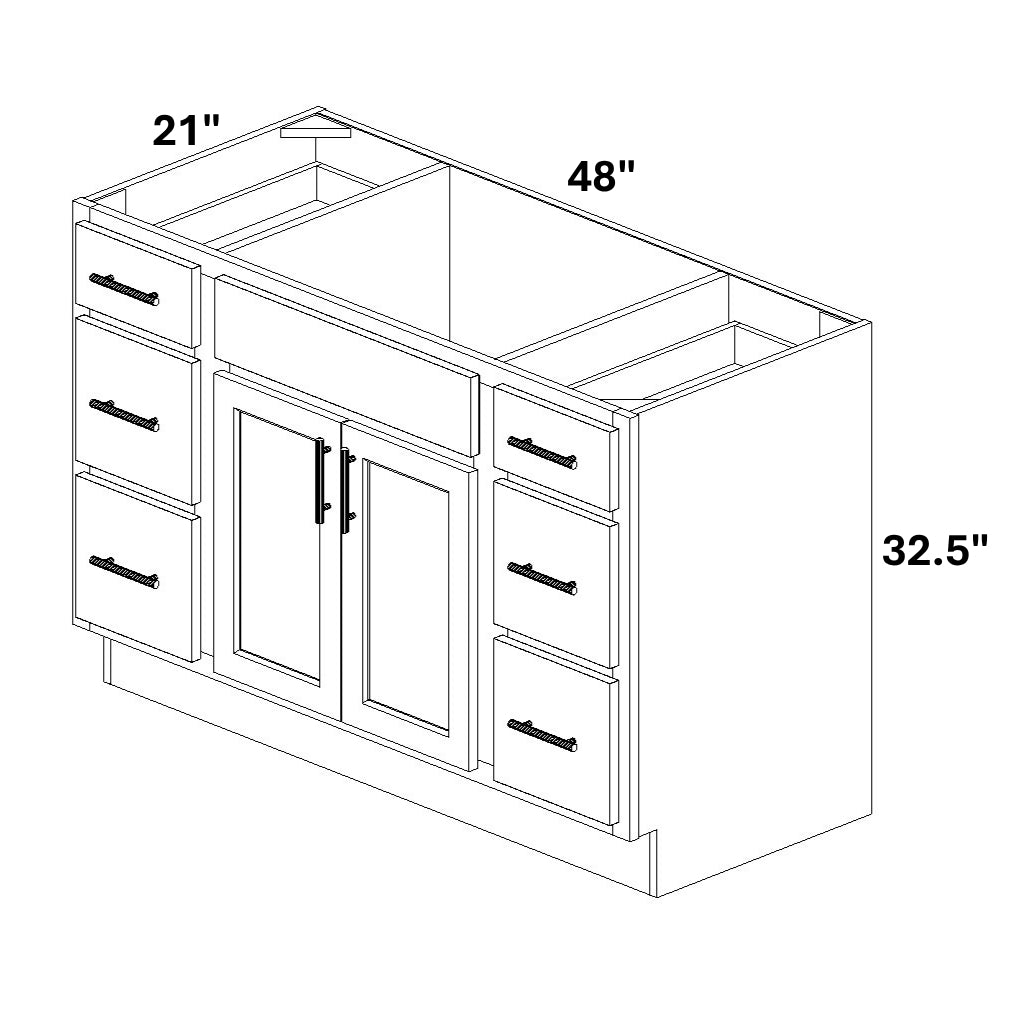 Single Vanity Sink Base with 3 Drawer Stack Both Sides