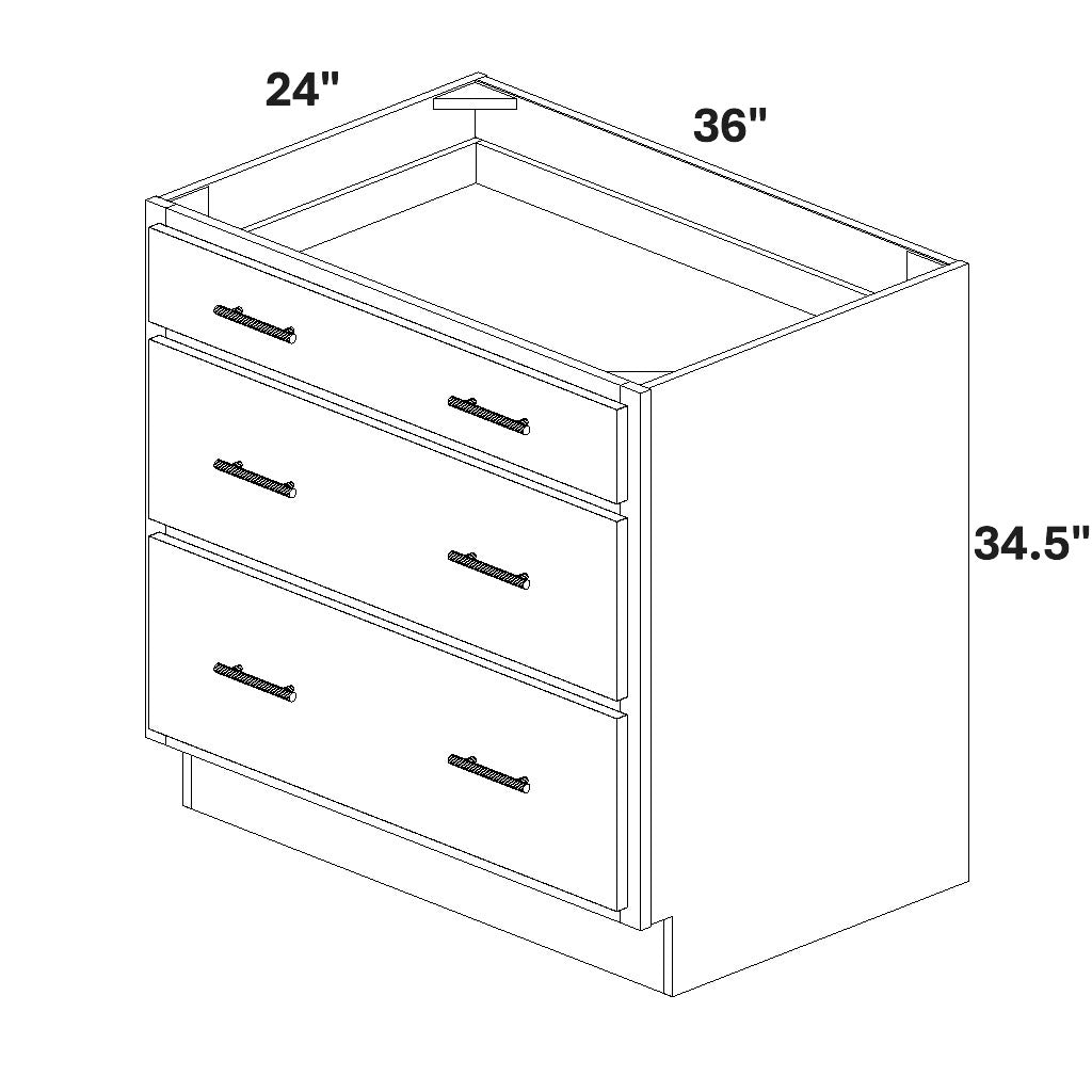 36" Base Cabinet with 3 Drawers