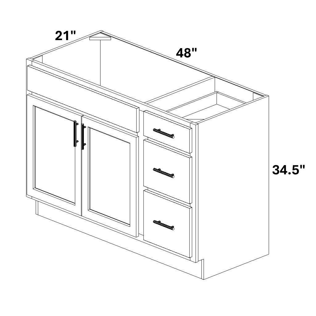 Vanity Sink Base with 3 Drawer Stack