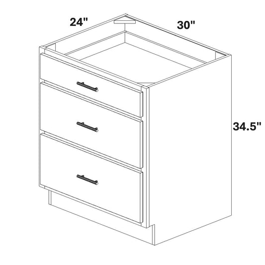 30" Base Cabinet with 3 Drawers