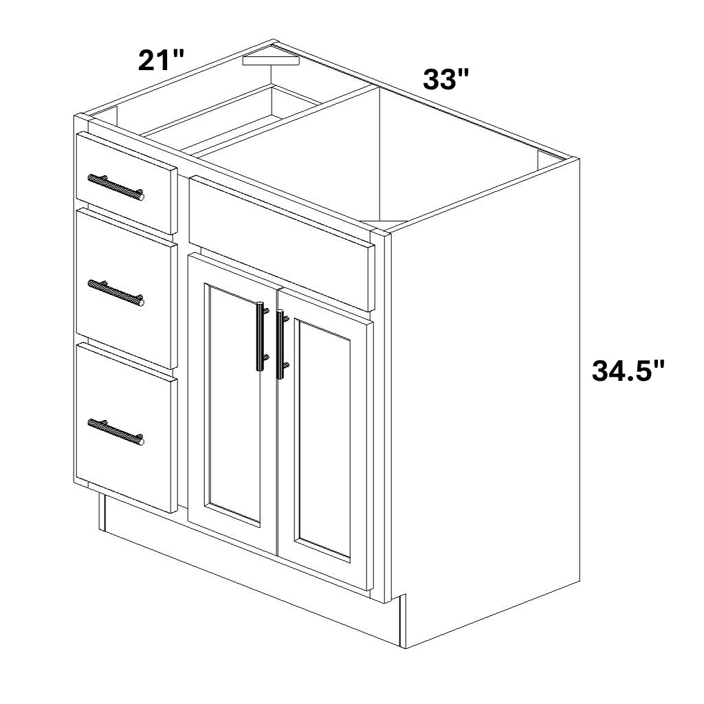 Vanity Sink Base with 3 Drawer Stack