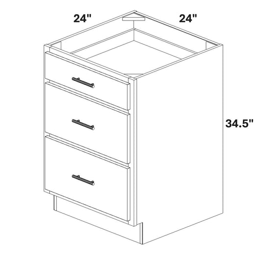 24" Base Cabinet with 3 Drawers