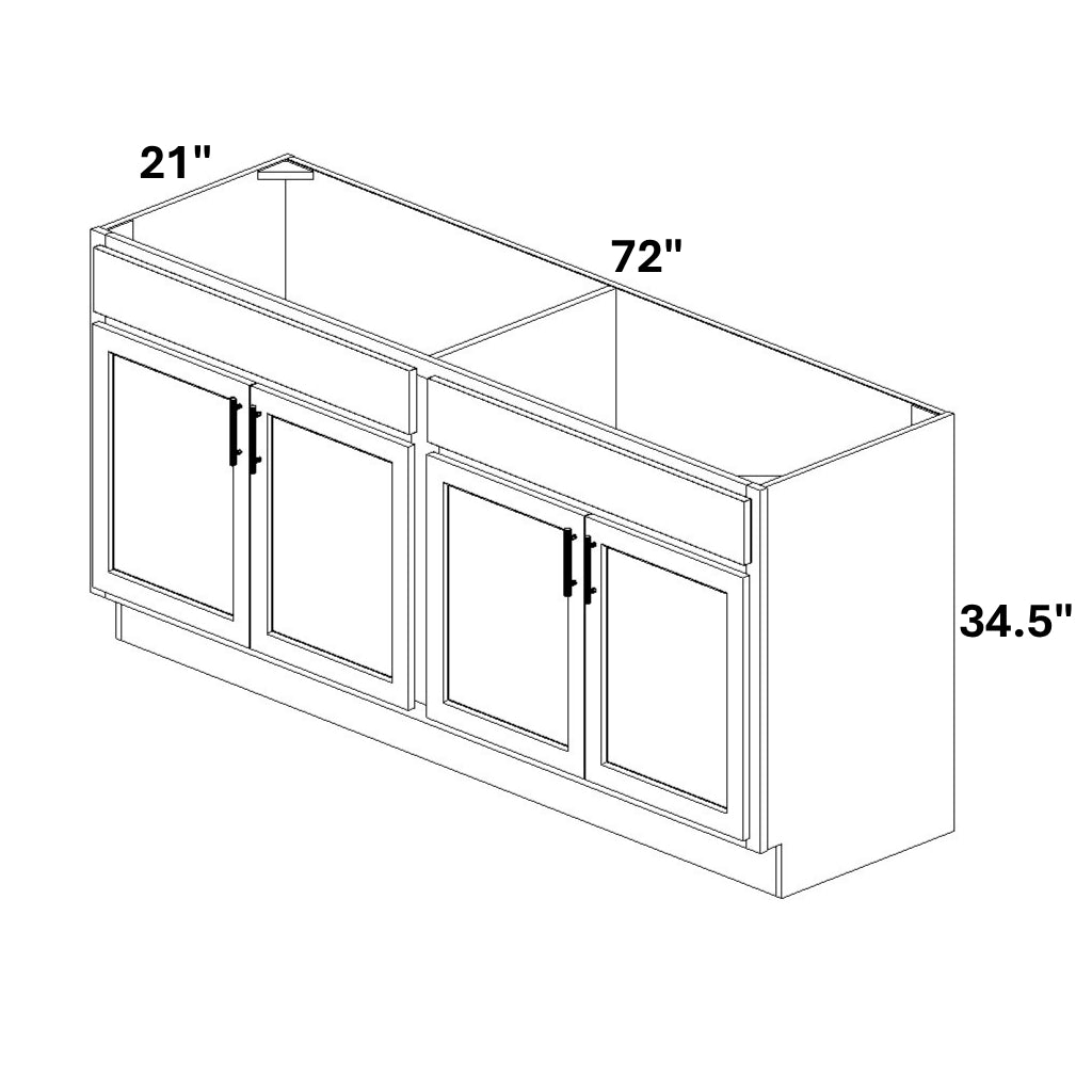Vanity Sink Base - 34.5 Tall (4 Doors / 2 Drawer Fronts)